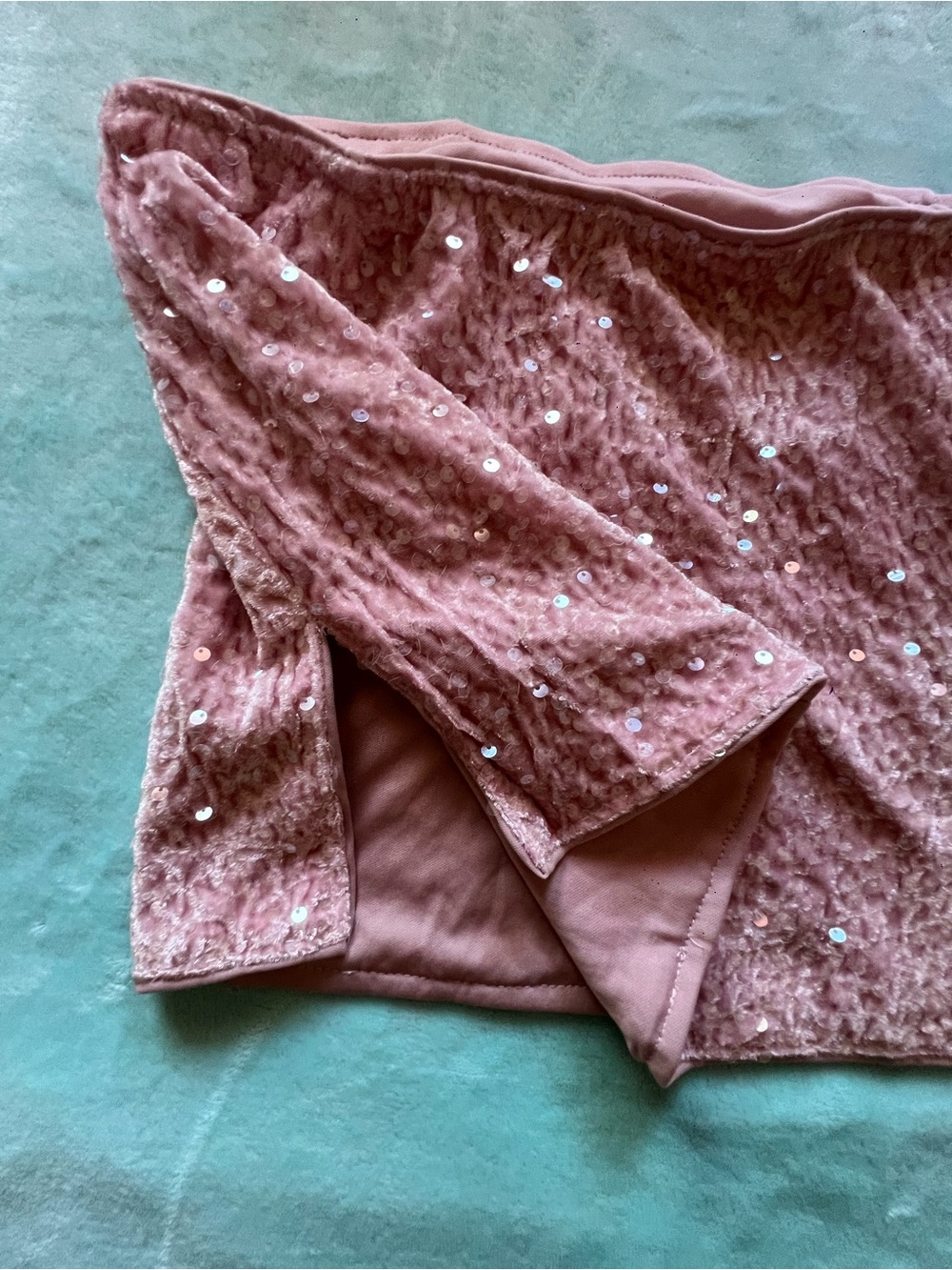 Sequin Velvet Strapless Bustier Top - Pink